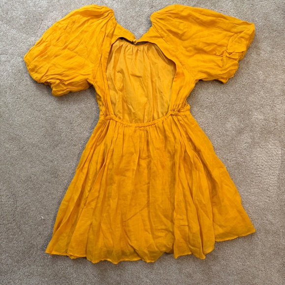 Banana Republic Yellow Ramie Puff Sleeve BacklessMini Dress Small Petite - Picture 6 of 10